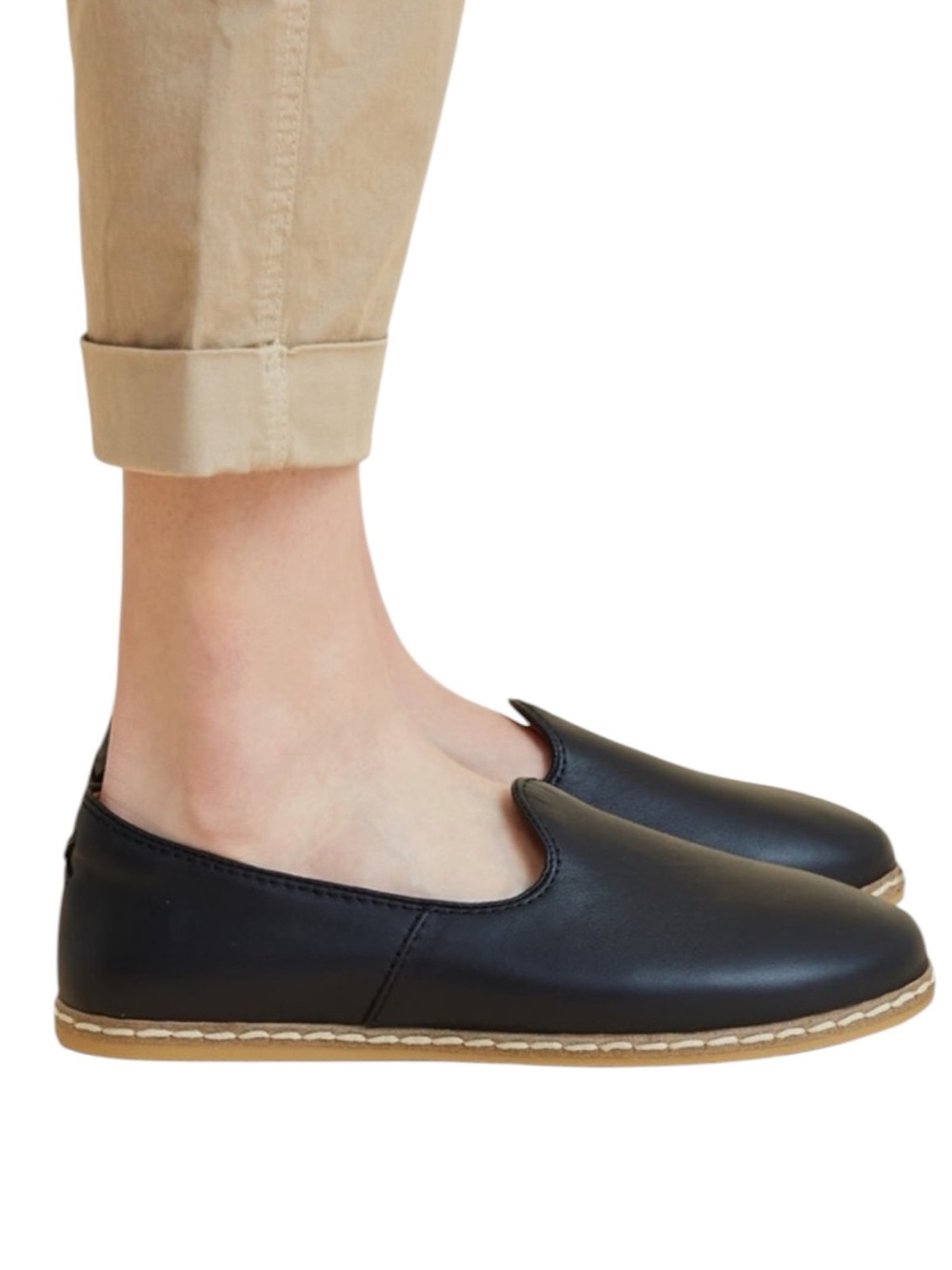 CHARIX Minimalist Artisan Black Leather Hand-Stitched Slip-On Shoes Size 36/5